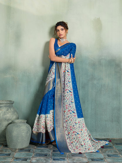 Women's Linen Printed Saree With Unstitched Blouse Piece