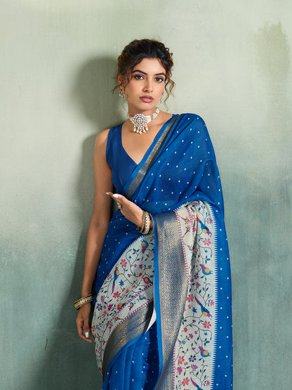 Women's Linen Printed Saree With Unstitched Blouse Piece