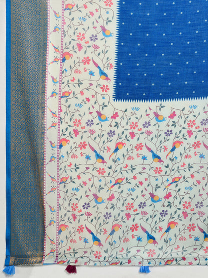 Women's Linen Printed Saree With Unstitched Blouse Piece