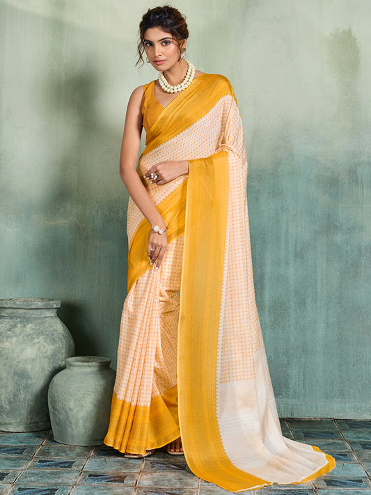 Women's Cotton Saree With Unstitched Blouse Piece