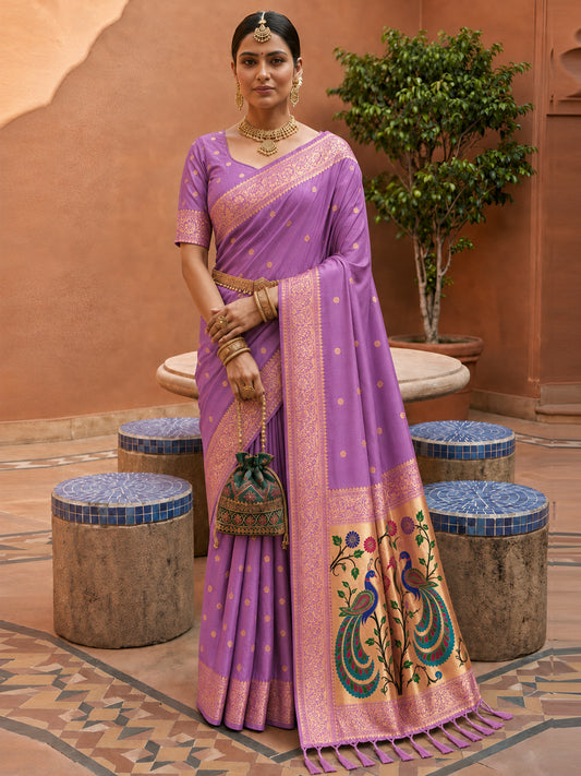 Women's Paithani Silk Saree With Unstitched Blouse Piece