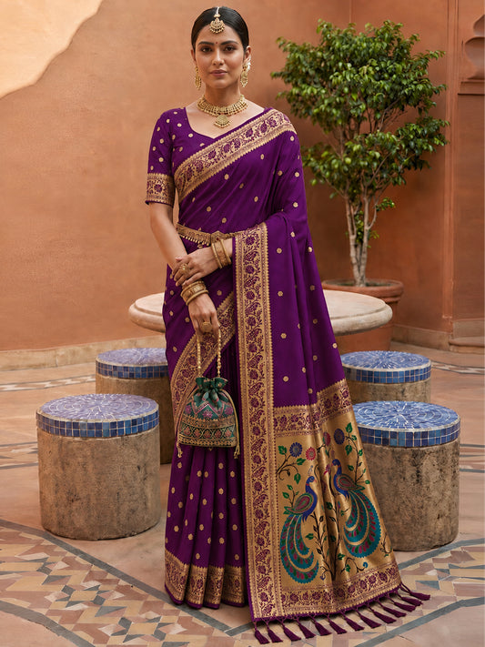 Women's Paithani Silk Saree With Unstitched Blouse Piece