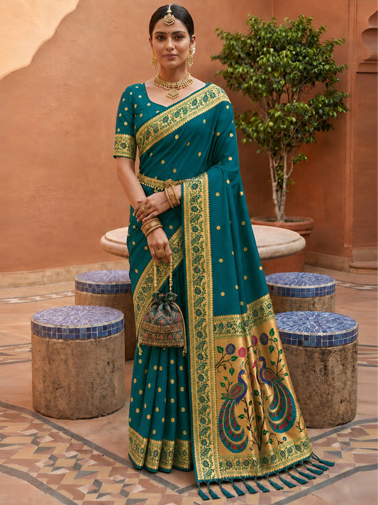 Women's Paithani Silk Saree With Unstitched Blouse Piece