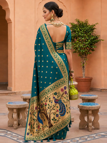 Women's Paithani Silk Saree With Unstitched Blouse Piece
