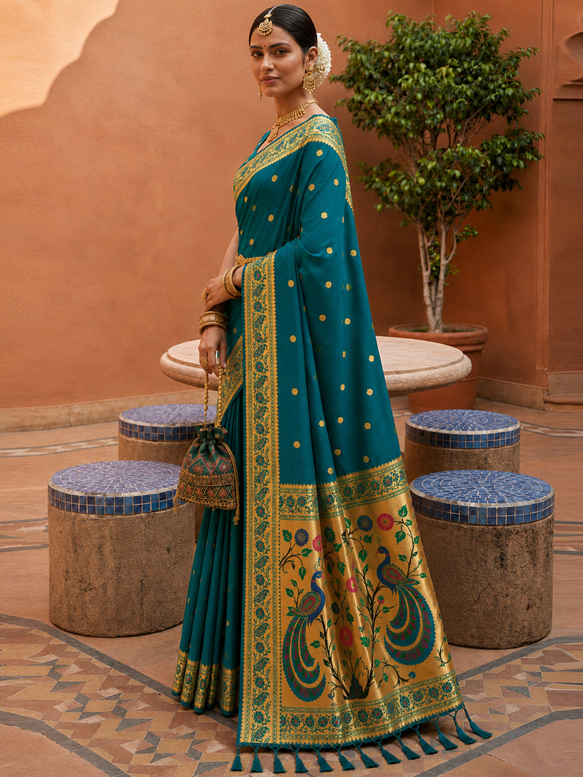 Women's Paithani Silk Saree With Unstitched Blouse Piece