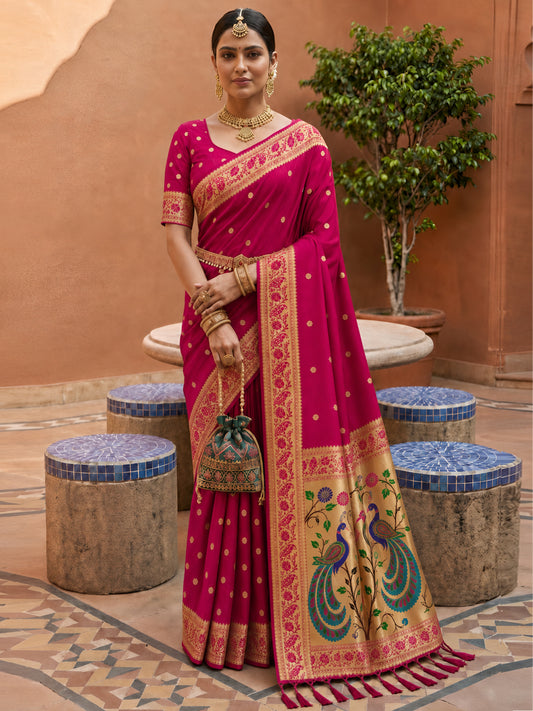 Women's Paithani Silk Saree With Unstitched Blouse Piece