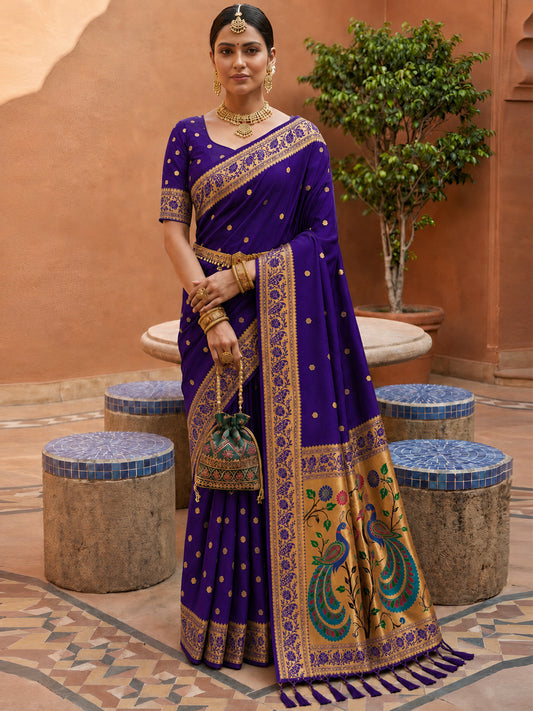 Women's Paithani Silk Saree With Unstitched Blouse Piece