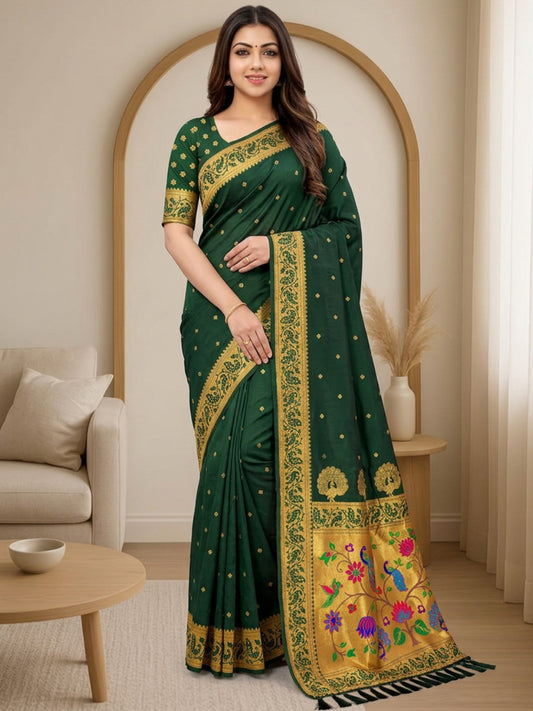 Women's Paithani Silk Saree With Unstitched Blouse Piece