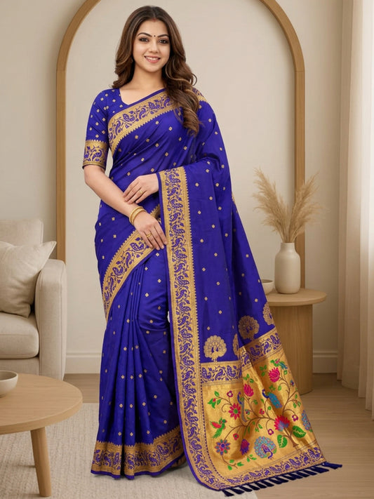 Women's Paithani Silk Saree With Unstitched Blouse Piece