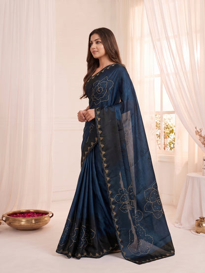 Women's Fendy Satin Saree With Unstitched Blouse Piece