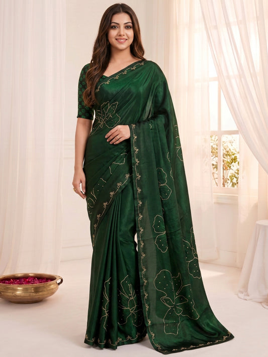 Women's Fendy Satin Saree With Unstitched Blouse Piece