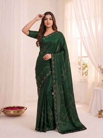 Women's Fendy Satin Saree With Unstitched Blouse Piece