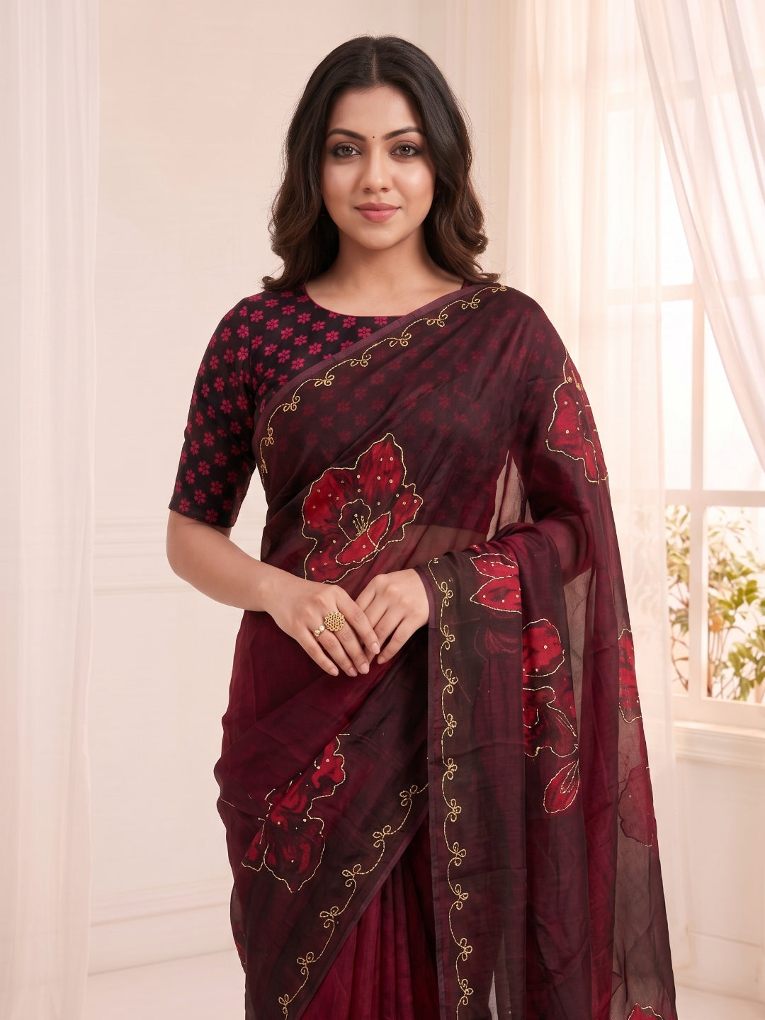 Women's Fendy Satin Saree With Unstitched Blouse Piece