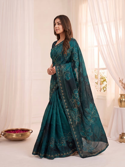 Women's Fendy Satin Saree With Unstitched Blouse Piece