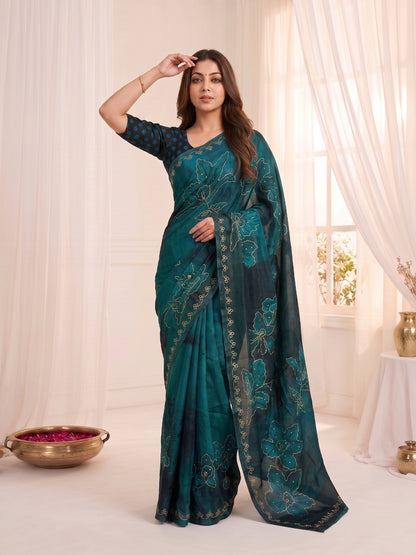 Women's Fendy Satin Saree With Unstitched Blouse Piece