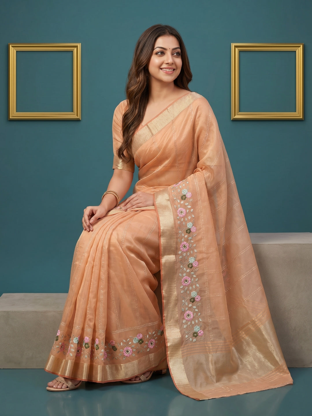 Women's Organza Tissue Silk Saree With Unstitched Blouse Piece