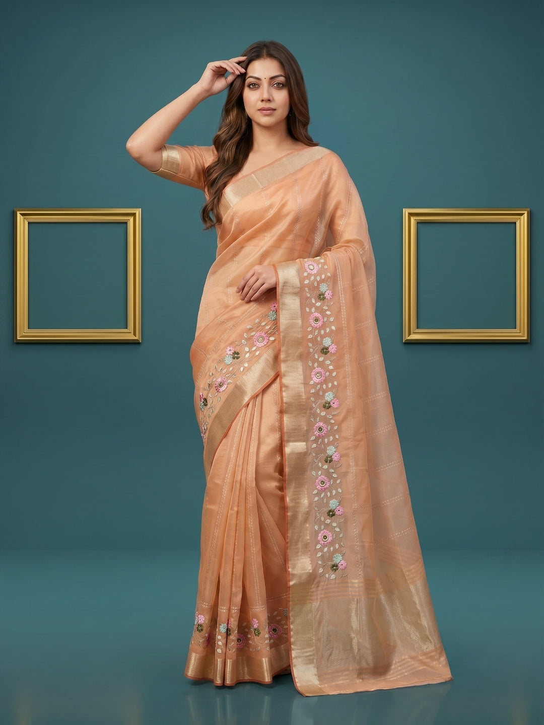 Women's Organza Tissue Silk Saree With Unstitched Blouse Piece