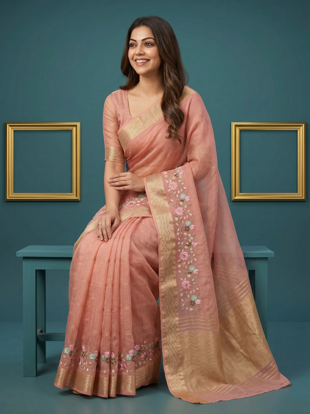 Women's Organza Tissue Silk Saree With Unstitched Blouse Piece