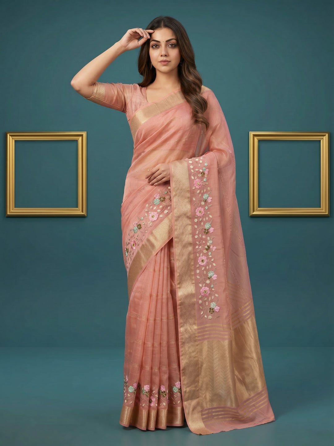 Women's Organza Tissue Silk Saree With Unstitched Blouse Piece
