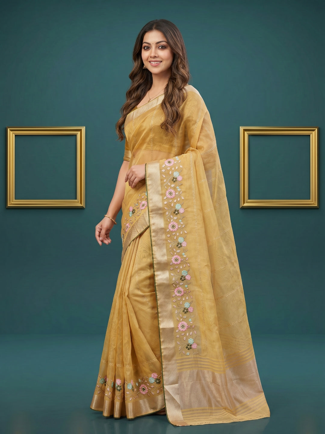 Women's Organza Tissue Silk Saree With Unstitched Blouse Piece