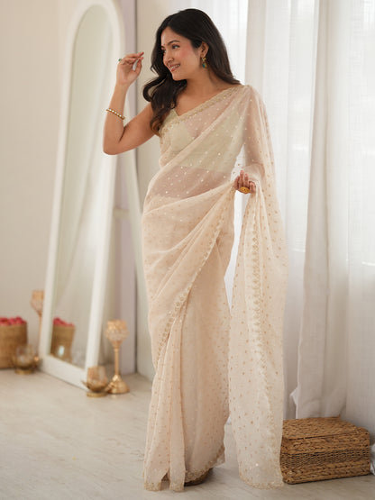 Women's Moss Chiffon Saree With Unstitched Blouse Piece