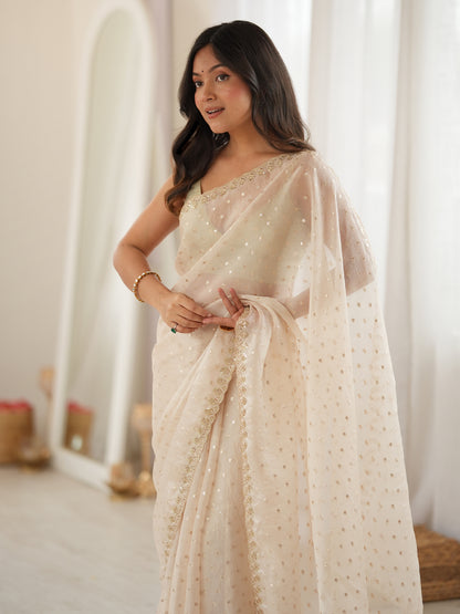 Women's Moss Chiffon Saree With Unstitched Blouse Piece