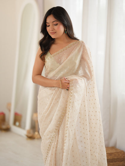Women's Moss Chiffon Saree With Unstitched Blouse Piece
