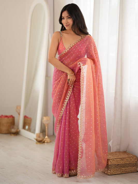 Women's Moss Chiffon Saree With Unstitched Blouse Piece