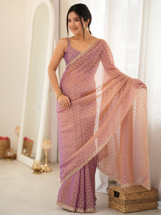 Women's Moss Chiffon Saree With Unstitched Blouse Piece
