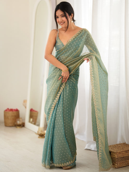 Women's Moss Chiffon Saree With Unstitched Blouse Piece