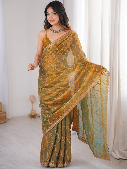 Women's Fendy Saree With Unstitched Blouse Piece