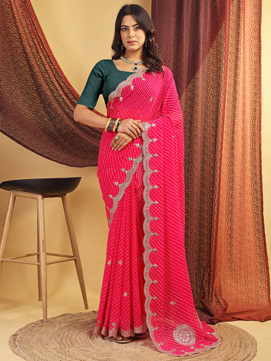 Women's Georgette Lehriya Print Saree With Unstitched Blouse Piece
