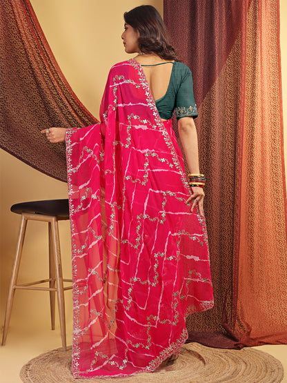 Women's Georgette Lehriya Print Saree With Unstitched Blouse Piece