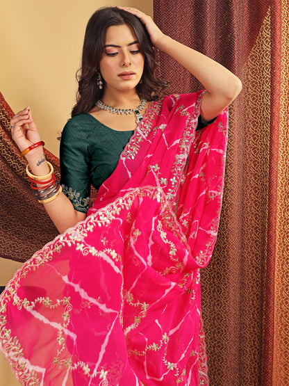 Women's Georgette Lehriya Print Saree With Unstitched Blouse Piece