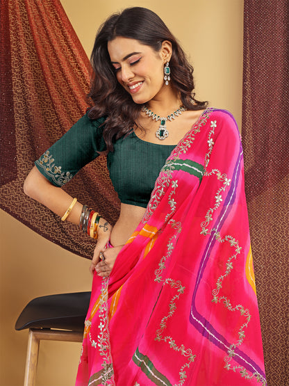 Women's Georgette Lehriya Print Saree With Unstitched Blouse Piece