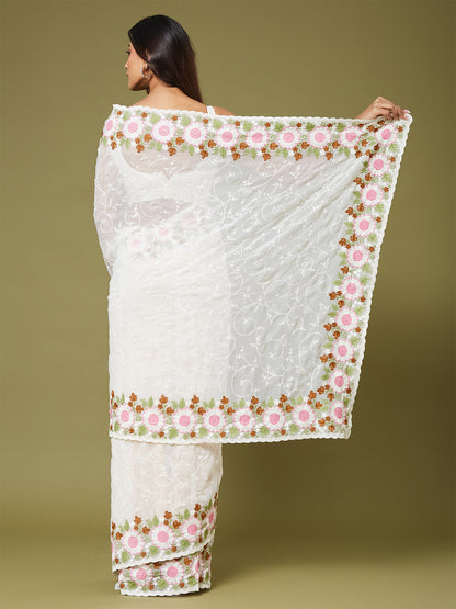 Women's Moss Chiffon Saree With Unstitched Blouse Piece