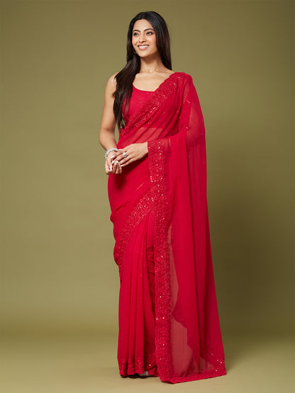 Women's Georgette Saree With Unstitched Blouse Piece