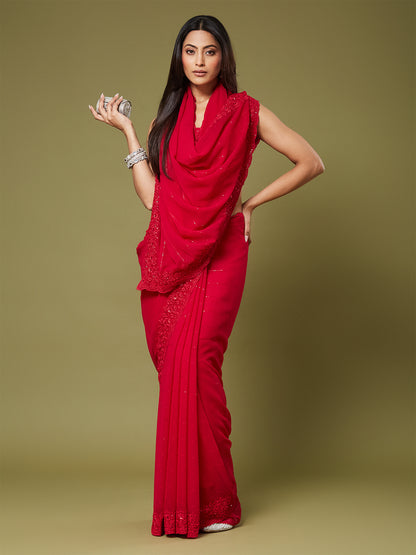 Women's Georgette Saree With Unstitched Blouse Piece