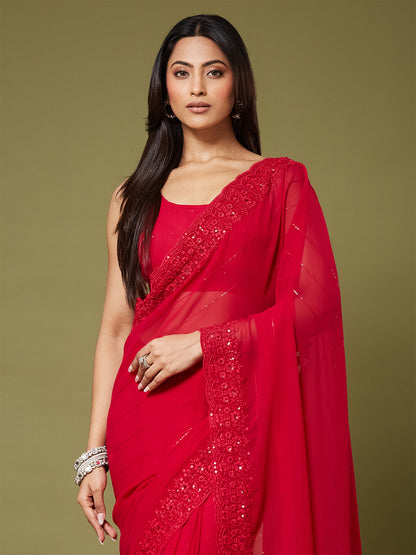 Women's Georgette Saree With Unstitched Blouse Piece
