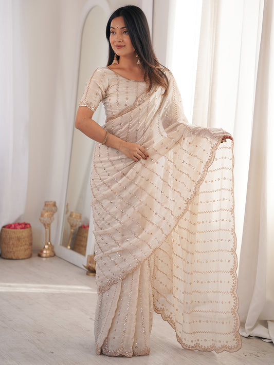 Women's Fendy Satin Saree With Unstitched Blouse Piece