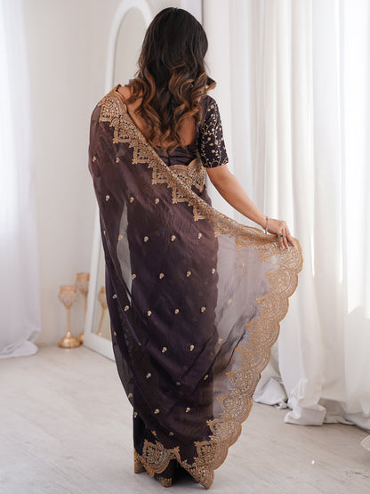 Women's Fendy Satin Saree With Unstitched Blouse Piece