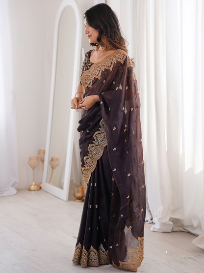 Women's Fendy Satin Saree With Unstitched Blouse Piece