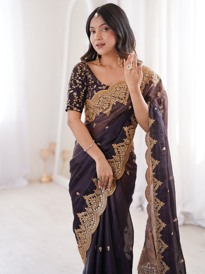 Women's Fendy Satin Saree With Unstitched Blouse Piece