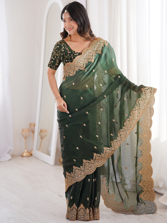 Women's Fendy Satin Saree With Unstitched Blouse Piece