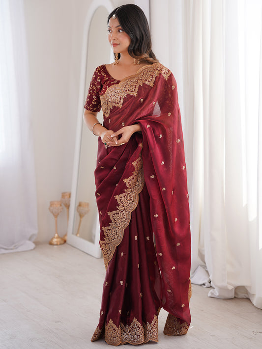 Women's Fendy Satin Saree With Unstitched Blouse Piece