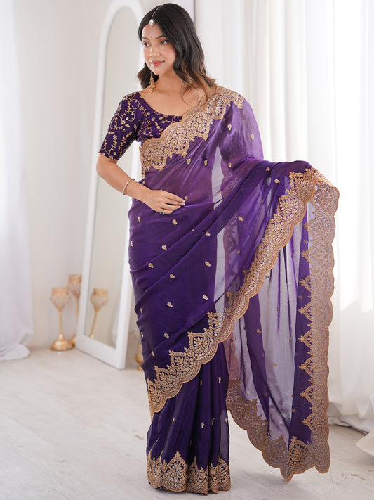 Women's Fendy Satin Saree With Unstitched Blouse Piece