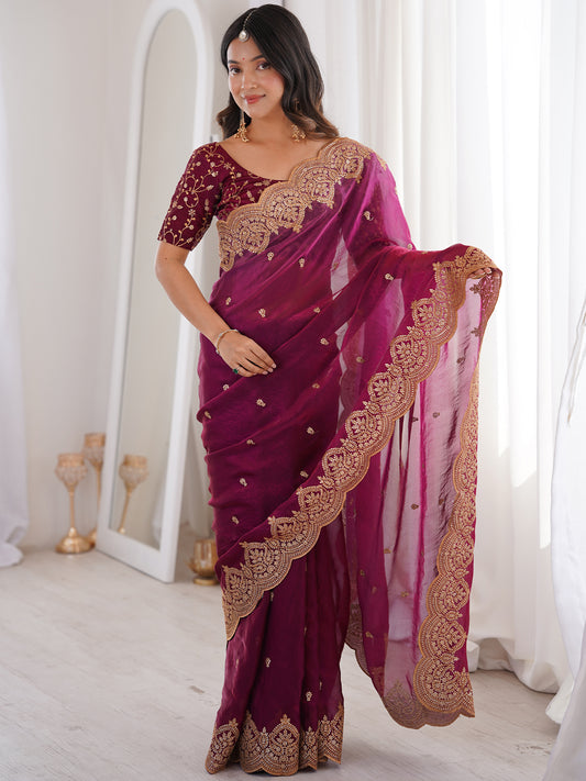 Women's Fendy Satin Saree With Unstitched Blouse Piece