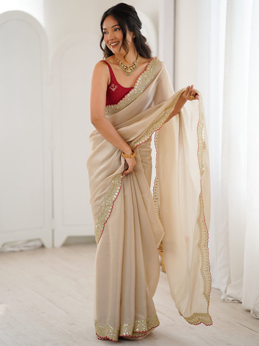 Women's Jimmy Choo Satin Saree With Unstitched Blouse Piece