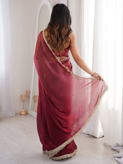 Women's Fendy Satin Saree With Unstitched Blouse Piece