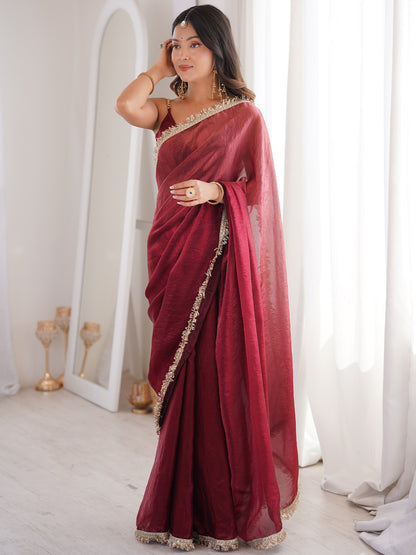 Women's Fendy Satin Saree With Unstitched Blouse Piece